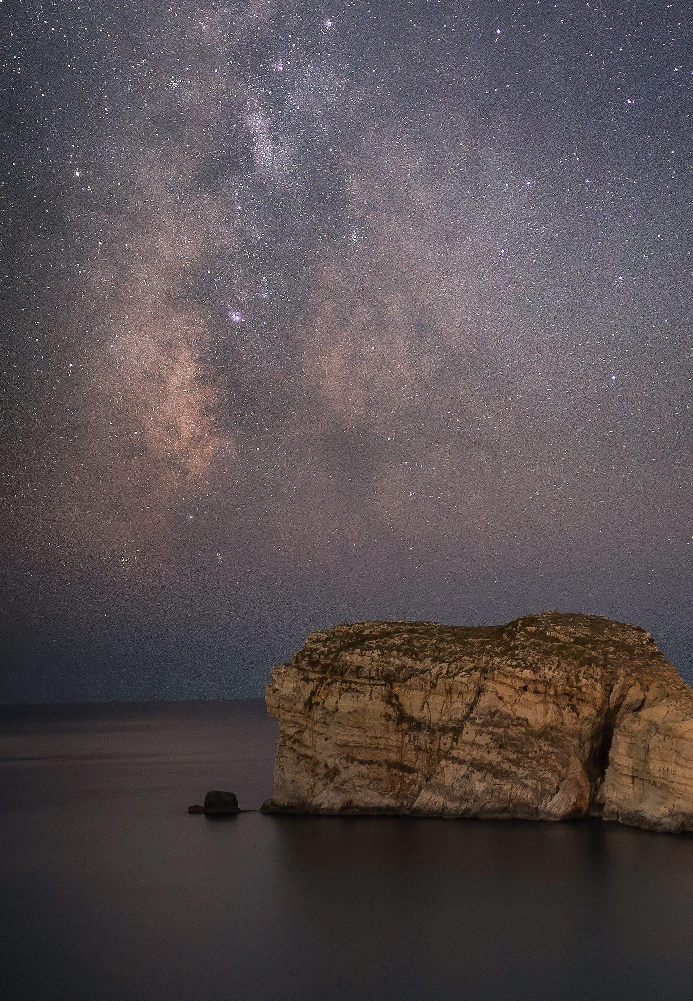 A sea stack under the Milky Way